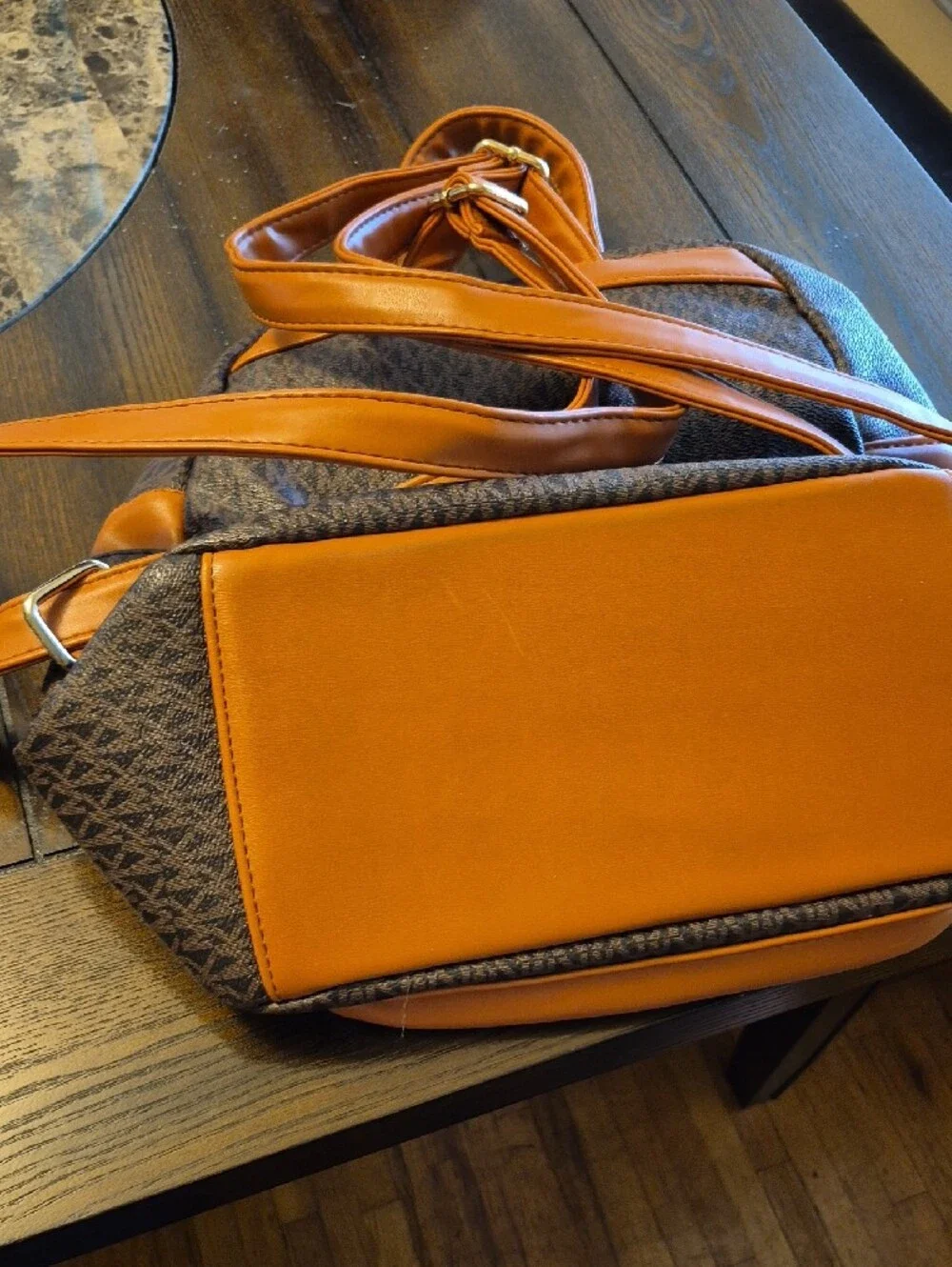 Michael Kors Brown MK Logo Backpack with Tan Trim